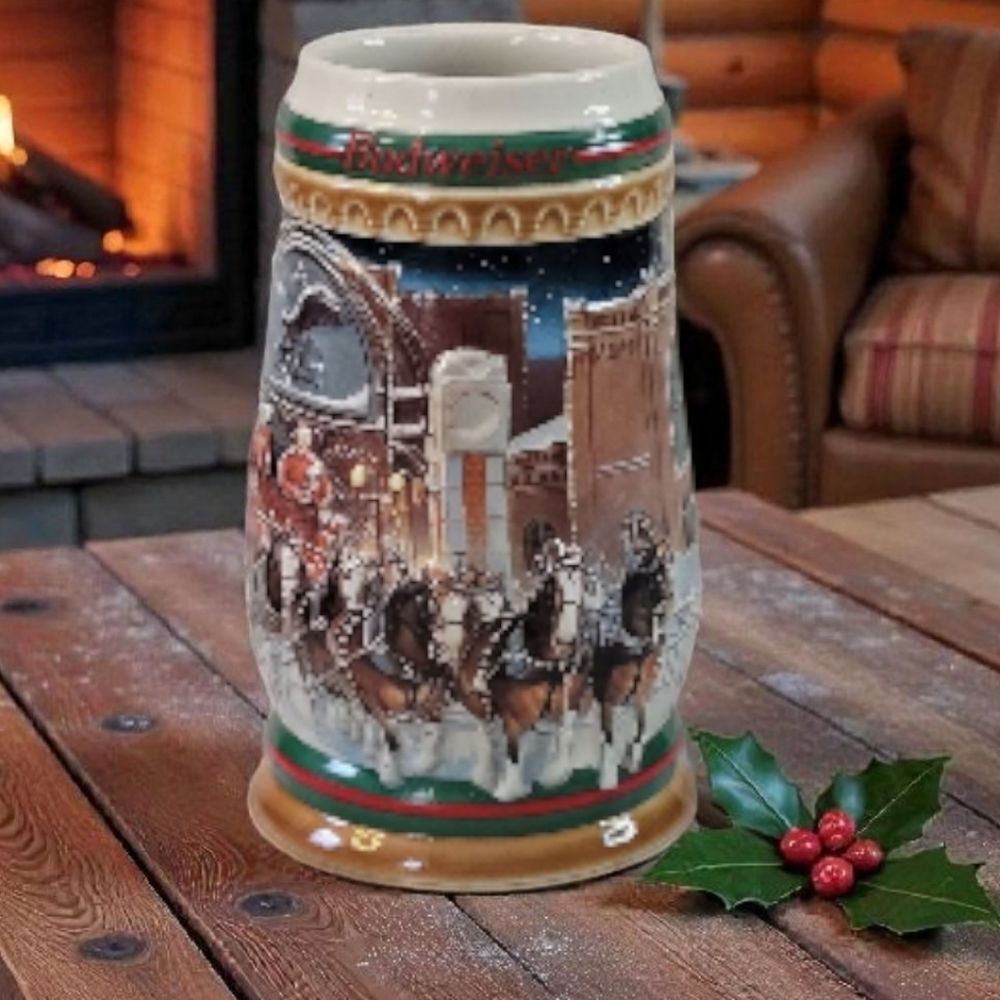 Vintage Budweiser Clydesdale Winter Scene Stein "Home For The Holidays" 1997